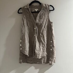 J.Jill Love Linen Tunic Womens Small Taupe Good Sleeveless Side Button Top